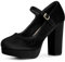 Perphy Velvet Court Shoes Platform Chunky Heels Mary Janes Pumps for Women Black 5 UK/Label Size 7 US