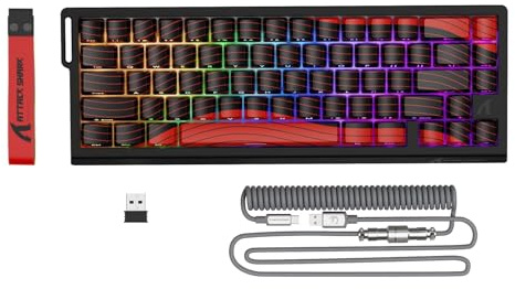 ATTACK SHARK X68PRO HE Clavier Gaming à Déclenchement Rapide sans Fil, Précision RT de 0,01 mm, Clavier Filaire à Effet Hall, 8000Hz, Actionnement Réglable, Snap Tap, RGB, C01 Câble – Rouge