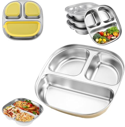 BAISHUWU Plato infantil antideslizante de acero inoxidable, vajilla con ventosa para bebés y niños