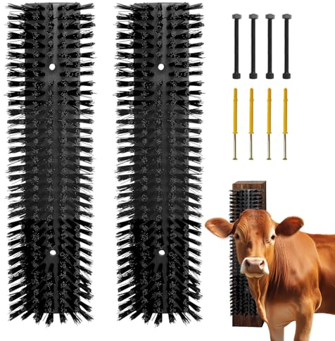 Livestock Scratch Brush With 8 Screws，Animal Back Scratching Brush for Cow,Cattle,Sheep, Horses,Pigs，Massage Grooming Tool (Black, 2pcs)