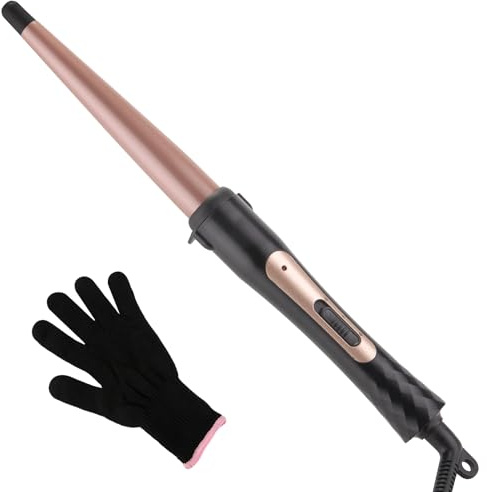 Tapered Curling Wand 13-25mm Tourmaline Ceramic Barrel Professional Hair Curling Wand for Short Medium Long Hair Two Temperature Settings Dual Voltage Auto Shut-Off