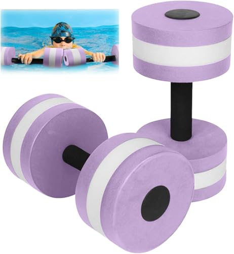 2Pcs Water Foam Dumbbell, Aquatic Aerobics Foam Dumbbell Equipment Pool Fitness Tools, Barbells Exercise Dumbbells for Swimming Pool & Water Exercise (Purple)