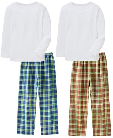 LOLPIP Pigiama per ragazzi, set 4 pezzi, abbigliamento per bambini, in cotone elasticizzato a costine, biancheria da notte bianca, top a quadri, pantaloni, 3-11 anni, 3 anni