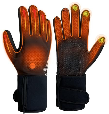 Guantes Calentados para Hombres Mujeres,7,4V 2500mAh Guantes de batería Recargable Fina,Guantes Invierno Tactiles Movil Cálido Impermeables Antideslizantes para Ski Snowboard Running Ciclismo XS/S