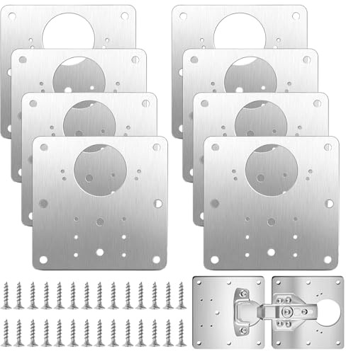 8 Pièces Plaque Reparation Charniere Porte 9x9 cm, Acier Inoxydable Kit de Réparation Charnière Meuble Platine pour Charniere Porte Placard avec 64 Vis pour d'Armoires, Meubles, Fenêtres, Boîte
