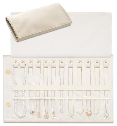 Lolalet Travel Necklace Organizer, Tangle-Free Necklace Case for Travel, Leather Foldable Roll Up Jewelry Storage Bag for Necklaces Chains Bracelets, Mothers Day Gift