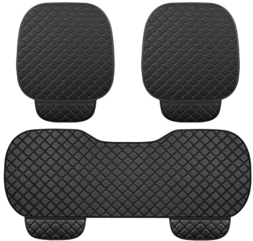 Funda de Asiento para Coche Universal Premium - Juego de 3 Piezas - Cojines para Asientos Delanteros y Trasero - Tela Transpirable, Impermeable y Antideslizante - Revestimiento Antiarañazos - Negro