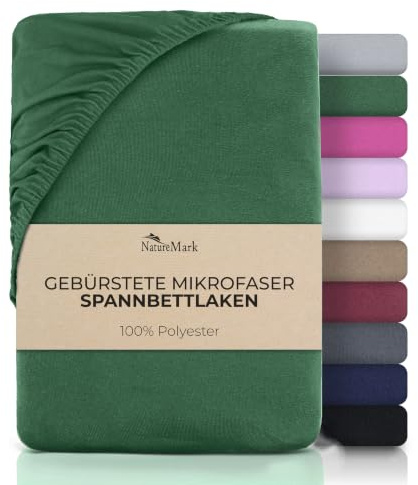 NatureMark Borstat mikrofiberlakan med ficka – ultramjukt, andningsbart och hypoallergen – snabbtorkande, lättskött – elastiskt hörn – 90 x 200 cm mörkgrön