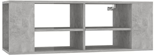 RJPLMFV Meuble TV Mural Gris Béton 102x35x35 cm Bois d’Ingénierie | Étagères centrales réglables, 3 niveaux ajustables, 2 compartiments latéraux, rangement supplémentaire, facile à nettoyer