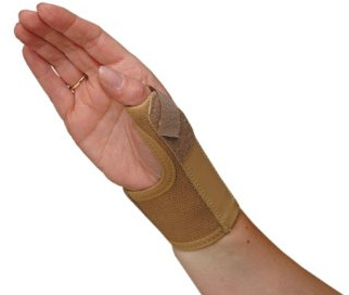 Elastic Thumb Spica, Support, Splint. Beige, Left/Right. for Sprains, Mild Joint Traumas, Arthritis, Sports Injuries, Tendinitis, Bursitis, Thumb Pain, Stabilization. Medically Approved, Small Right