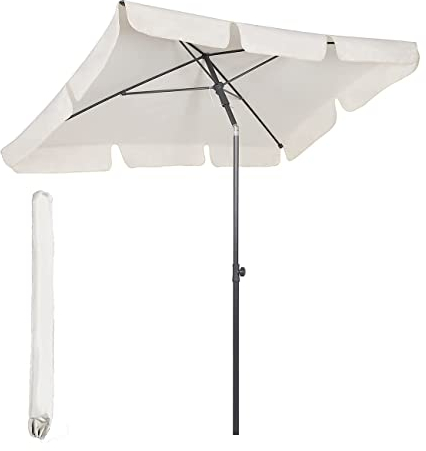 Sekey® 200 × 125 cm Balkon Sonnenschirm Rechteckig mit Schutzhülle| Gartenschirm Terrassenschirm Sonnenschutz UV 50+ Weiß