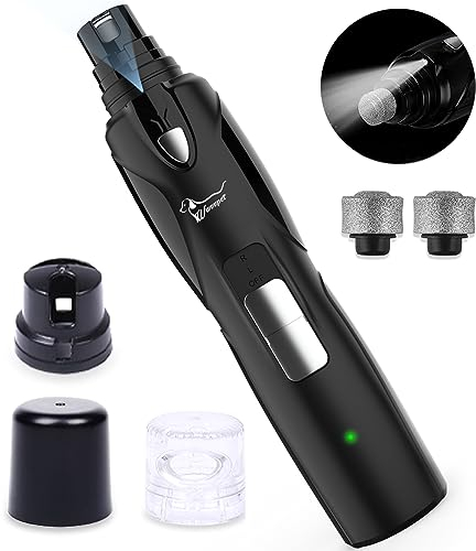 Krallenschleifer für Hunde Katzen mit Licht und 2 Rädern, Haustier Nagelfräser Krallenschere, Leistungsfähiger und Leiser Nagelfeile, Vibrationsarmer Hunde Nagelknipser, Elektrischer Nagelschneider