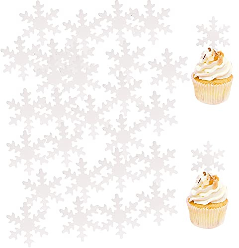 Morofme Lot de 50 décorations de gâteau comestibles en forme de flocon de neige - Pour gâteau d'hiver, pour Noël, hiver