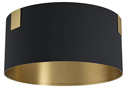 EGLO Deckenlampe Tortola 1, elegante Textil Deckenleuchte, Wohnzimmer Deckenbeleuchtung, Wohnzimmerlampe aus Stoff in schwarz und Messing gebürstet, E27 Fassung, ∅ 45 cm