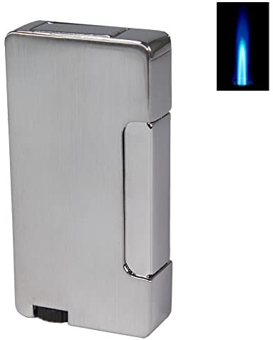 Sturmfeuerzeug Slide Jet Feuerzeug Metall massiv in edlem Design 45° Jetflamme klappt bei Betätigung automatisch auf windfest Jetflame Torch Gas Turbofeuerzeug (Silber)