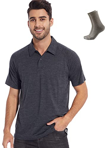 MERINNOVATION Herren-Poloshirt aus Merinowolle, 100% Merinowolle, kurzärmelig, feuchtigkeitsableitende Basisschicht, Anthrazit-Poloshirt, Klein