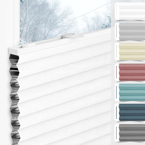 bobodeco Wabenplissee Plissee ohne Bohren Verdunkelung Klemmfix Thermo Verdunklungsplissee, Weiß-Weiß 70x100 cm(BxH), 100% Verdunkelnd & Sicht- & Schallschutz für Fenster & Tür