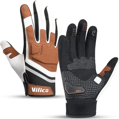 Vilico Motorradhandschuhe Sommer, Motorrad Handschuhe Herr Damen Touchscreen, Taktische Handschuhe für Airsoft Motocross Fahrrad-Orange, Größe M