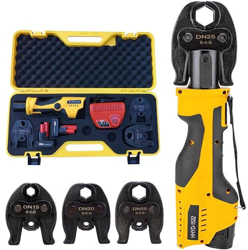 Strumento per crimpare tubi idraulici Strumento per crimpare idraulico alimentato a batteria da 18 V, strumento elettrico con 2 batterie, 3 ganasce, strumento per crimpare chiave per tubi a