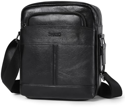 BAIGIO Herren Umhängetasche Leder Herren Schultertasche für Herren Leder Herrentasche Vintage Schultertasche Crossbody Bag Messenger Bags für Herren Schwarz