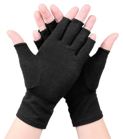 HSTWODE Halvfinger utomhus sporthandskar, vinterhandskar utan fingrar, stickade handskar för män och kvinnor, lindrar belastningen på lederna och minskar trycket (svart, M)