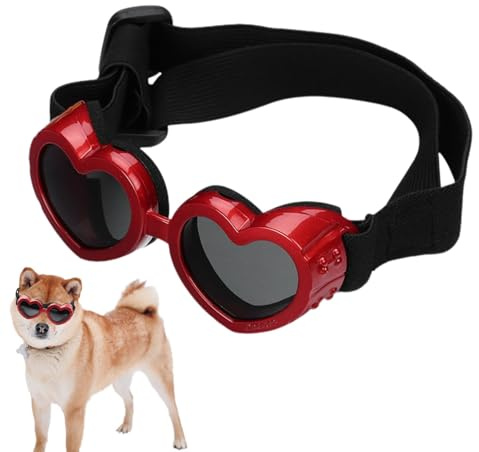 Hjärtformade hundsolglasögon – UV-skyddsglasögon husdjur, anti-dimma vovve glasögon justerbar rem | husdjur nyanser hundar, hjärtformade solglasögon, UV-skyddsglasögon hundar, anti-dimma