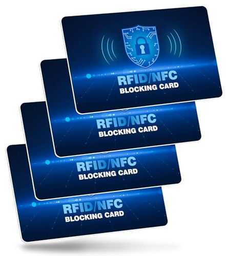 XIELBIS RFID Blocking Card 4 Pack,Credit Card Protector for Identity Document, Passport, Entire Wallet etc, Anti-Theft Debit Protecto for Entire Wallet Protection(Blue)