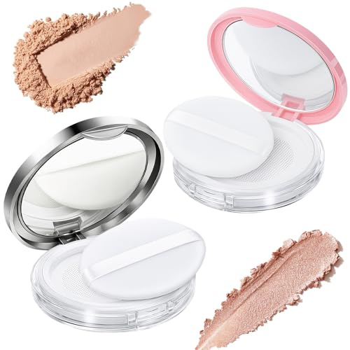 2-Pack Refillable Loose Powder Container with Puff & Mirror - 0.17 oz