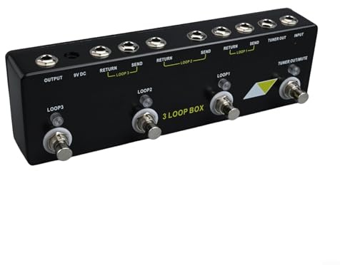 3 Loop Box Guitar Effects Pedal with True Bypass Looper and Tuner Mute Function, Metal Shell Multi Loop Switcher, Versatile Input Options for Guitarists and Bassists in Studio or Live Performance
