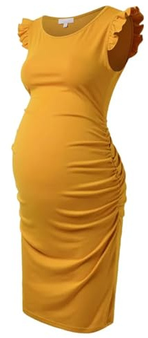 WJLYDM mammaklänningar, sommar, stretchiga, flygande ärmar, rynkad sida, babyparty, bodycon, gravidklänning, kläder för gravida kvinnor