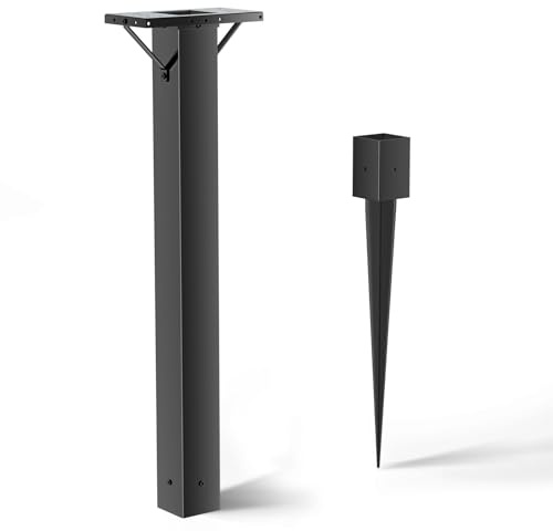 BOUGOON Black Metal Mailbox Post for Outside,43x 4X 4 inch Heavy Duty In-Ground Mounting Post with Anchor for Easy Install Mailbox Use
