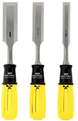 KAKURI Wood Chisel Set Heavy Duty 3 Piece for Woodworking (1/2, 3/4, 1) Made in JAPAN, Razor Sharp Japanese High Carbon Vanadium Steel Blade
