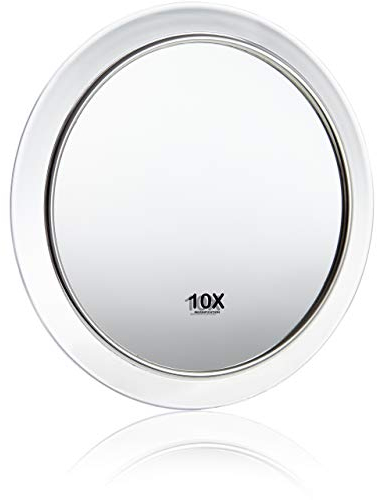 Fantasia - Specchio cosmetico ingranditore, ingrandimento 10x, in acrilico trasparente, con ventose, Ø interno 8 cm