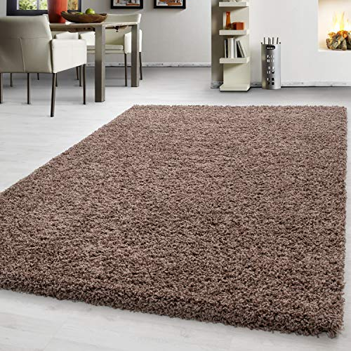 Teppium Moderner Hochflor Teppich Läufer Flur 80 x 250 cm Mokka - Shaggy Flauschiger Teppich, Extra Weich und Pflegeleicht - Ideal als Bettvorleger Schlafzimmer, Küchenläufer, Wohnzimmerteppich