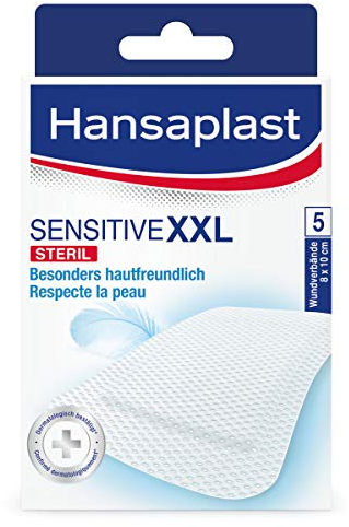 Hansaplast Cerotti SENSITIVE XXL, medicazione per la protezione di ferite medio-grandi, sterili senza lattice, 1 Confezione da 5 Pezzi 8 x 10 cm
