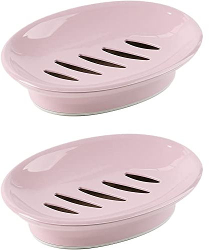 WYOK 2-Pack Soap Dish Plastic Soap Holder with Drainage for Shower (Pink)