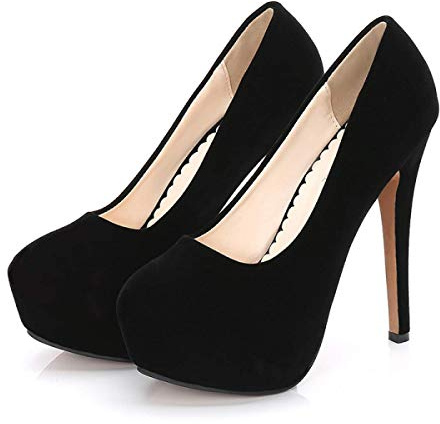 CYwinterB Dames Talons Hauts Sexy en Daim Stiletto Plateforme Pompe Élégant Bout Rond Slip-in Chaussures De Mariée Escarpins Habillés Chaussures pour Femmes 35-44
