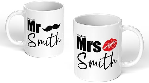 Valentine's Day Anniversary Birthday Mug Personalised Gift Present Funny Humor for Him Husband Boyfriend Her Wife Girlfriend Established Mr Mrs Right Lips (Plain White Mug Set)