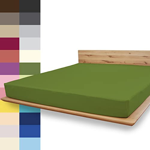 JONA SLEEP® Premium Spannbettlaken (140-160 x 200 cm) Jersey Baumwolle Olivengrün - 220 g/m² - ÖKO-TEX 100 zertifziert - Made in Austria