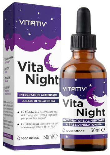 VITATIV® VITA NIGHT Melatonina Pura in Gocce per Dormire | Integratore per il Sonno che Contribuisce a Riposare Meglio | 50ml | 1000 gocce | MADE IN ITALY