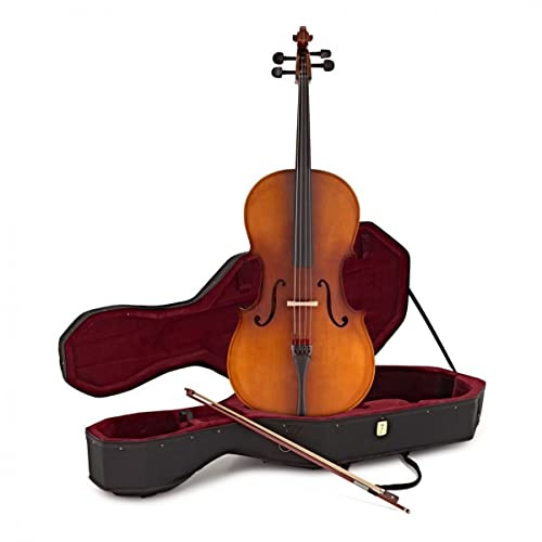 Gear4music Full Size Cello Outfit 4/4 with Rosin Bow & Case - Starter Kit in Antique Varnish Finish