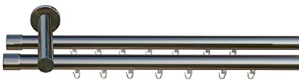 tilldekor Innenlauf Gardinenstange nach Maß, Andrax 2-läufig Edelstahl-Optik, 16mm Durchmesser, auf Maß gefertigt, 100 cm, inkl. Trägern und Endstücken