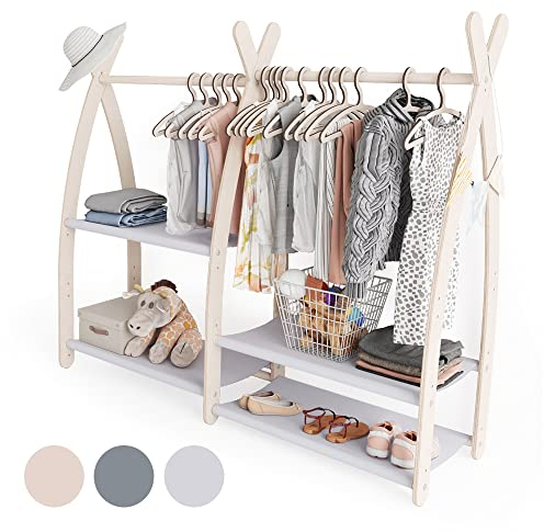 MAMOI® Kleiderstange Baby Kinderzimmer | Kinderkleiderstange 106x95x32cm / 53x95x32cm | Kinder Kleiderständer Baby | Garderobenständer | Baby Garderobe | Kindergarderobe | 100% ECO | Made in EU