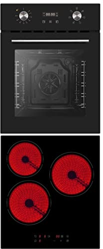 PKM autarkes Einbau Herd Set Backofen nur 45 cm breit Glaskeramik-Kochfeld Umluft Timer