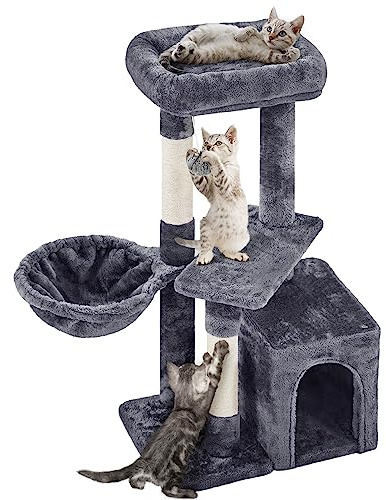 Yaheetech Albero Tiragraffi in Sisal Naturale e Truciolato 50 × 34,5 × 87 cm con Posatoio Condominio Gioco Grigio Scuro
