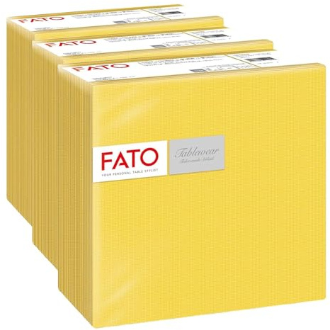 Fato - Serviettes en Papier Sec Airlaid, Effet tissu, Lot de 150 Serviettes, Taille 40x40 Pliées en 4, Couleur Jaune