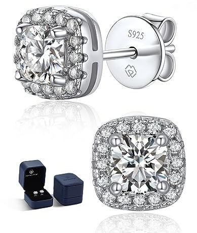 MomentWish Moissanite Halo Ohrringe, 2,2 Karat Moissanit-Diamant Kissen Ohrstecker 925 Sterling Silber Echt Glitzer Hochzeit Brillant Ohrringe für Frauen Damen