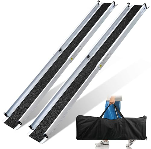Ansobea 2 x 87-152 cm Rollstuhlrampe, Aluminium Auffahrrampe, Rampe Rollstuhl bis 300 kg,Teleskoprampe mit Textiltasche, Rollstuhlrampe Klappbar, Rollstuhlrampen, Treppenrampe für Rollstuhl