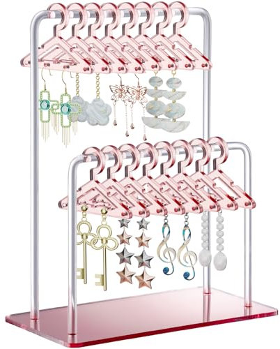 NiHome Acrylic Earring Holder with Unique Double-Tiered Design, Cute Miniature Clothing Hangers with Spacious Storage for 48 Pairs, Mirror-Finish Display for Home Vanity & Retail Showrooms (Rose Gold)