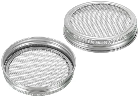 PATIKIL Sprouting Lids, 2 Pcs 86mm Stainless Steel Strainer Lids for Wide Mouth Canning Jars, Silver Tone
